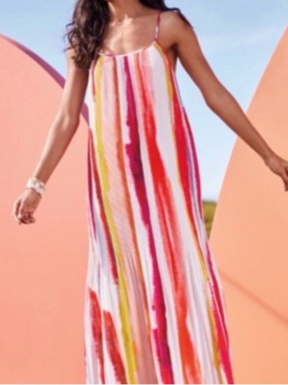 BB Dakota Watercolor Stripe Maxi Dress - Pink, Red, Orange, Yellow, White (NWT)